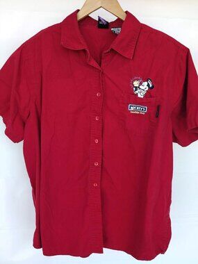 Disney Vintage Mickey Red Embroidered Fountain Shop Shirt Women's Size XL